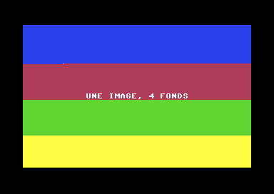 Écran du Commodore 64 : le fond en quatre bandes, bleu, rouge, vert et jaune