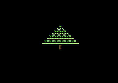 Écran du Commodore 64 : un sapin d'étoiles vertes et son tronc