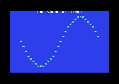 Écran du Commodore 64 : UNE VAGUE DE SINUS, la même vague en étoiles