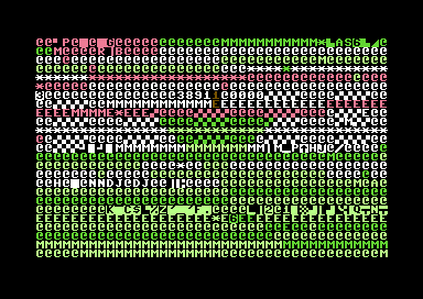 Écran du Commodore 64 rempli de caractères au hasard