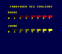 Deux dégradés de 8 pavés sur PC Engine : rouge, puis jaune