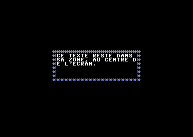 Commodore 64 : un cadre d'étoiles bleu clair au centre de l'écran, le texte blanc à l'intérieur