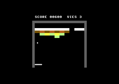 La démo sur C64 avec une rangée de briques blanches